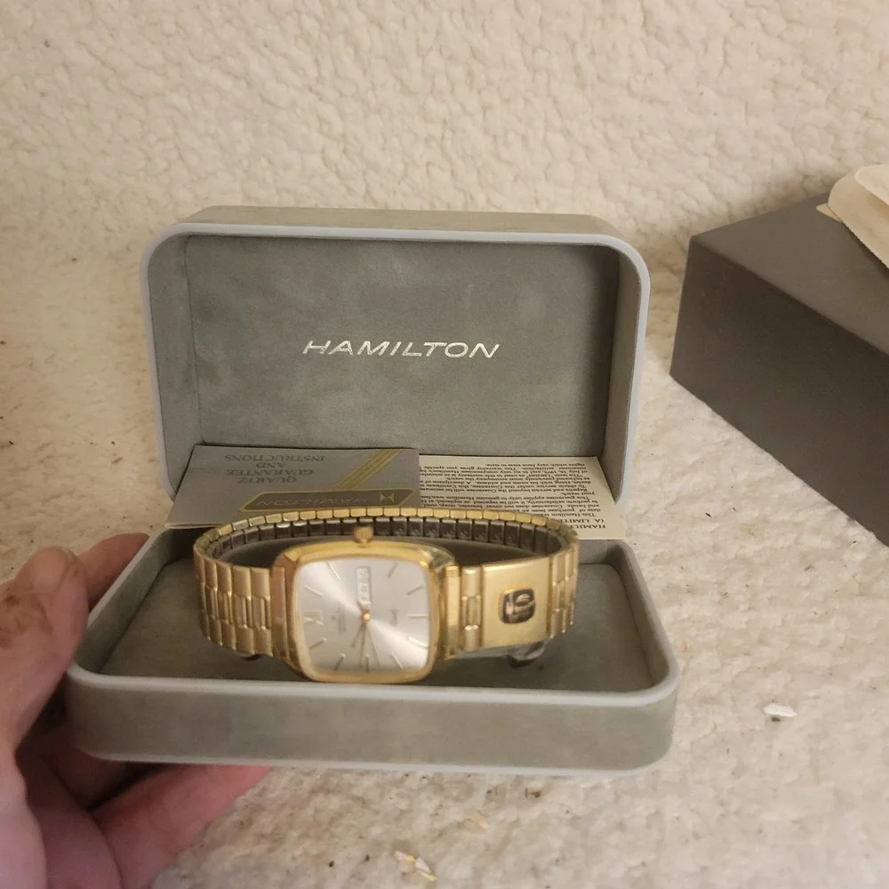 Hamilton Masterpiece Watch Mens OS Gold Excellent Quaker Oats 1990 Vintage Box